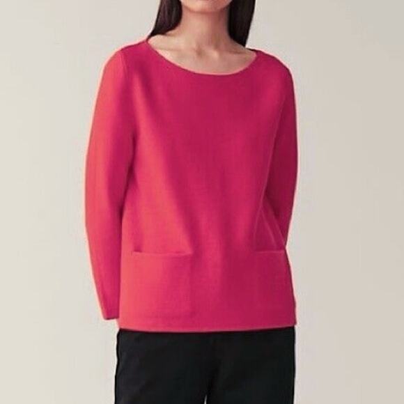 NEW Size XS COS A-Line Merino Jumper Knit Magenta Pink Pocket Pullover Sweater - Picture 2 of 9